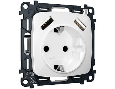 Комплект механизма электрической розетки OMEGA MO109010 Белый глянец 2USB A+A 18W быстрая зарядка с 
