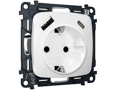 Комплект механизма электрической розетки OMEGA MO110010 Белый глянец 2USB A+C 20W быстрая зарядка с 