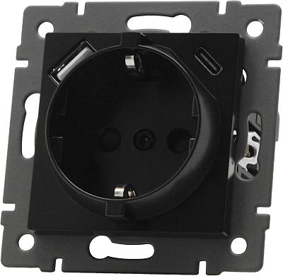 Механизм розетки с USB зарядкой Arlight SCT-MUAC-PL-BK-V (250V, 16A) 049830