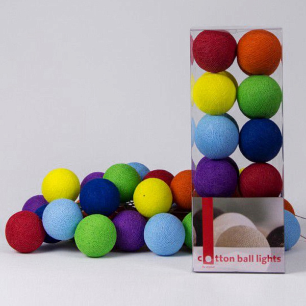 Гирлянда хлопковые фонарики Сotton Ball Rainbow | 50 шариков
