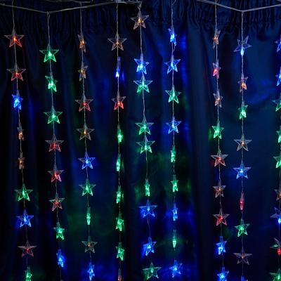 Светодиодная гирлянда Feron CL25 48609 занавес Звездочки 2*1м + 3м 220V мультиколор, статичная, c пи