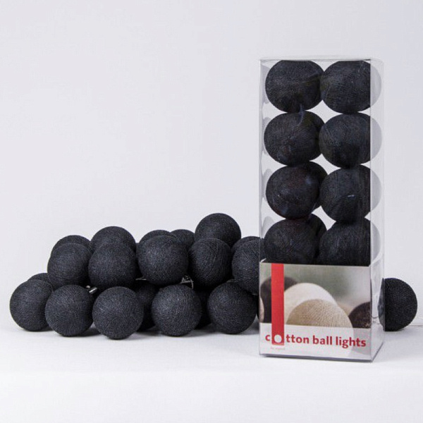Гирлянда хлопковые фонарики Сotton Ball Ice Black | 10 шариков