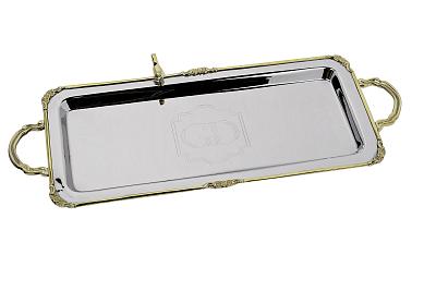 95IM-0084 Поднос прямоуг. с ручками "Птицы (Birds)" нерж.сталь 42*19*5см