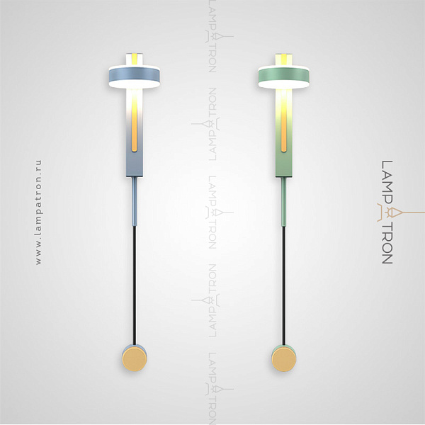 Настенный светильник с поворотным плафоном цилиндрической формы на прямоугольной стойке с жёлтой полосой Lampatron DENZIL COLOR