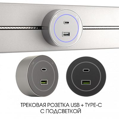 Трековая розетка, 3.1A 250V 399732TS/USB-Type-C Silver