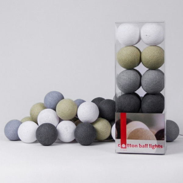 Гирлянда хлопковые фонарики Сotton Ball Sand-Grey | 10 шариков