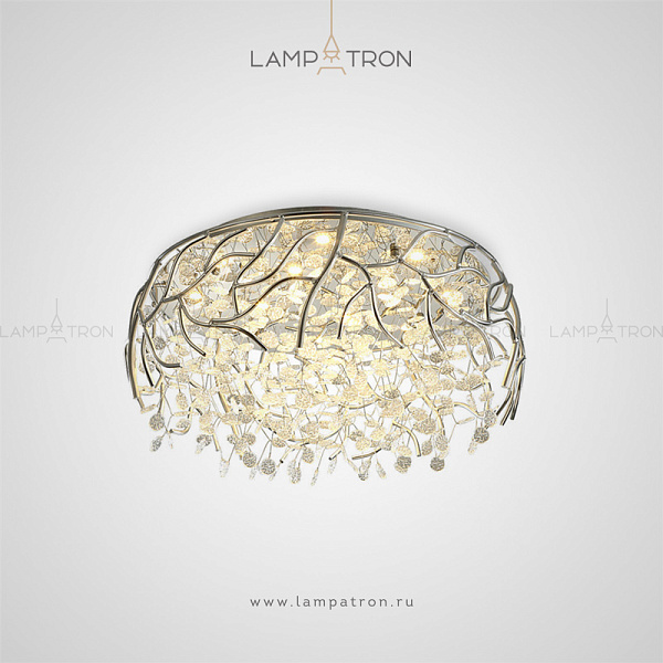 Серия светодиодных люстр с плафоном в виде металлических веток и декором в виде стеклянных подвесок Lampatron MIRNA