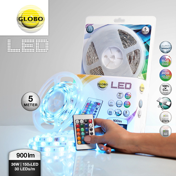 Светодиодная лента Globo 38990, rgb, RGB LED, 150x0,17W