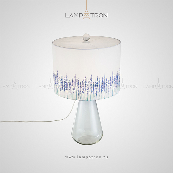 Настольная лампа с рисунком лаванды на текстильном абажуре и основанием-колбой LAVEN
