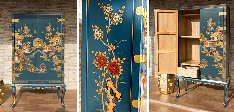 Голубой Шкаф в Китайском стиле Chinese Village Cabinet 14.196