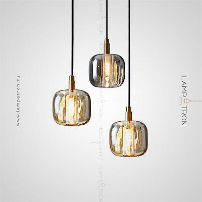 Серия подвесных светильников с плафонами в виде стеклянных слитков разных оттенков цилиндрической формы Lampatron ROBIN