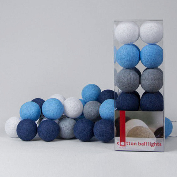 Гирлянда хлопковые фонарики Сotton Ball Sailor Blue | 20 шариков
