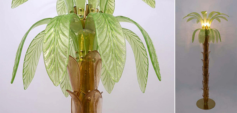 Дизайнерская Торшер Пальма из Стекла Модерн ХХ века Pair Of Murano Glass And Brass Palm Tree Floor Lamp 41.377-0