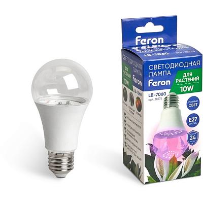 Лампа светодиодная для растений А60 Feron 38275 LB-7060 E27 10W красно-синий спектр Feron