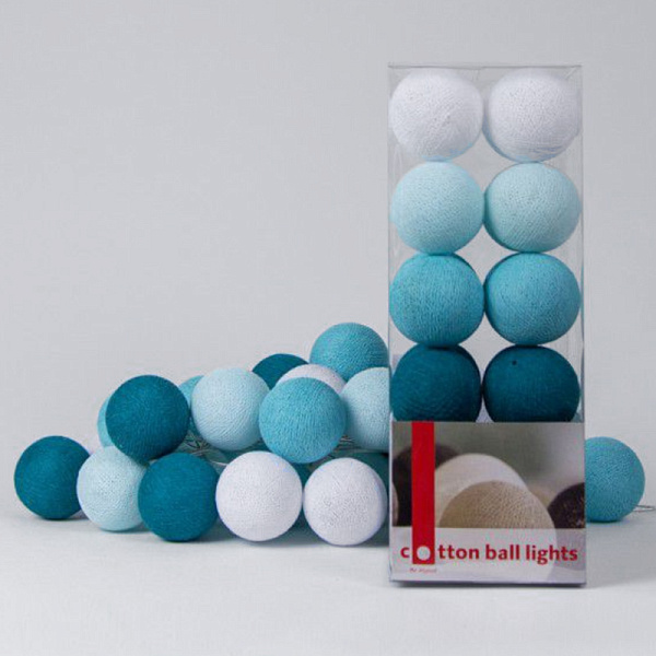 Гирлянда хлопковые фонарики Сotton Ball Aqua | 35 шариков