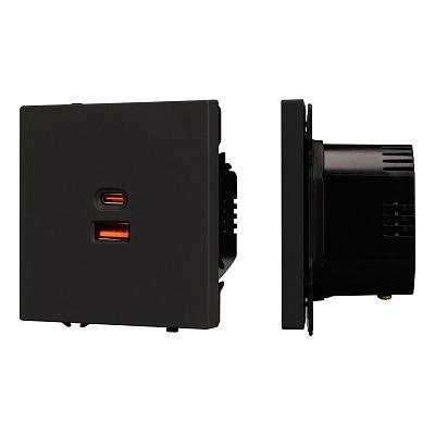 USB Розетка тип A+C софт-тач черный оникс Arlight SCT-MUAC-SFPL-FC-BK (65W, QC3) 054317(1)