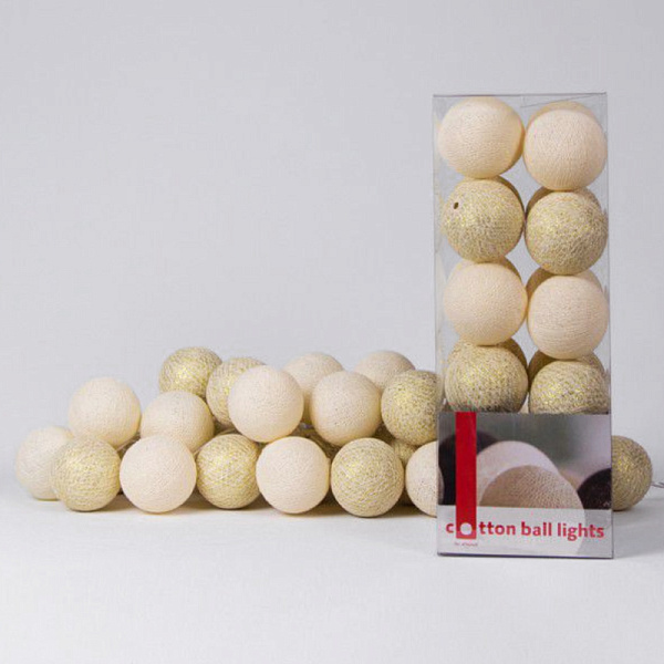 Гирлянда хлопковые фонарики Сotton Ball Shell-Gold | 20 шариков