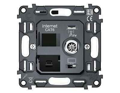 Механизм розетки компьютерной + TV оконечной RJ-45 (8P8C) CAT6 1000 Base-T/50-870 MHz 1dB  QUANT VM1