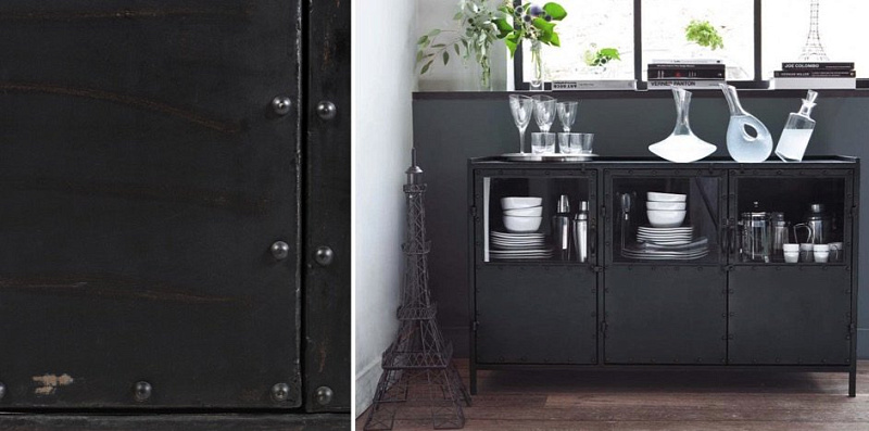 Буфет в стиле Лофт черный Industrial Vitre Big Buffet 10.019