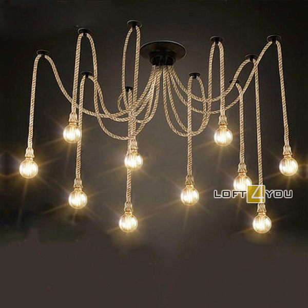 Светильник лофт Industrial Edison Chandelier Rope Loft4You L00385