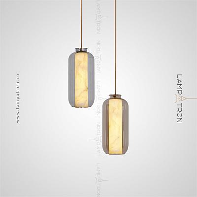 Серия подвесных светодиодных светильников с цилиндрическими плафонами из мрамора в стеклянных колбах Lampatron ROLLSBO