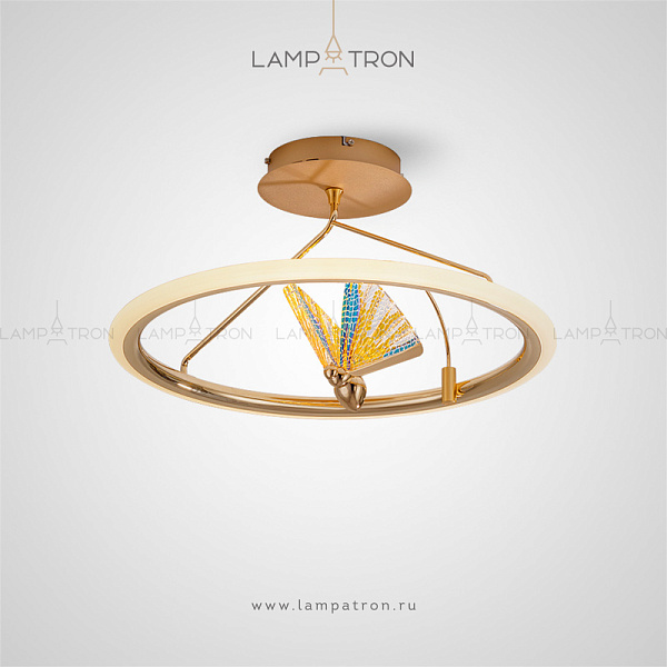 Потолочная светодиодная люстра на кольцевом каркасе с декоративной бабочкой на подвижном дугообразном держателе Lampatron AMELIS CH