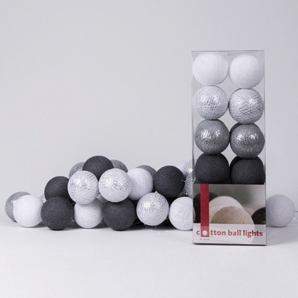 Гирлянда хлопковые фонарики Сotton Ball Silver Mix | 20 шариков
