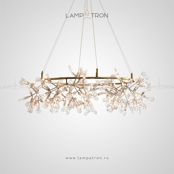 Серия светодиодных кольцевых люстр на металлическом каркасе с абажуром в виде хрустальных веток Lampatron ARIANA
