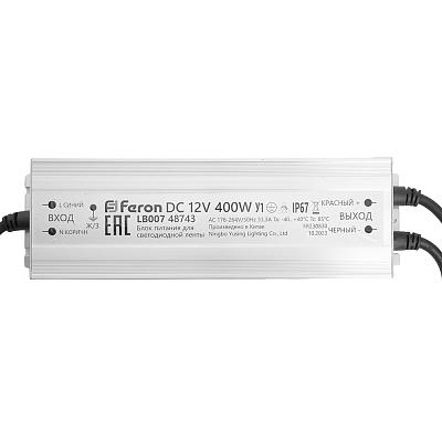 Трансформатор электронный для светодиодной ленты 400W 12V 245*77*41мм  IP67 (драйвер), LB007 FERON
