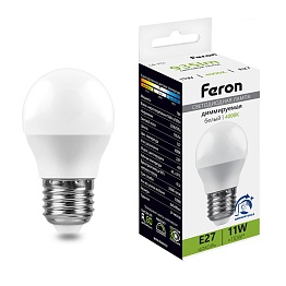 Лампа светодиодная диммируемая Feron LB-751 Шарик E27 11W 230V 4000K