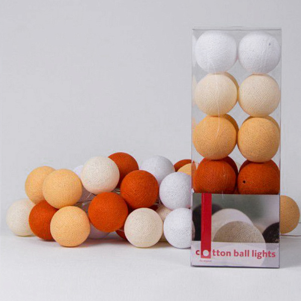 Гирлянда хлопковые фонарики Сotton Ball Orange | 10 шариков