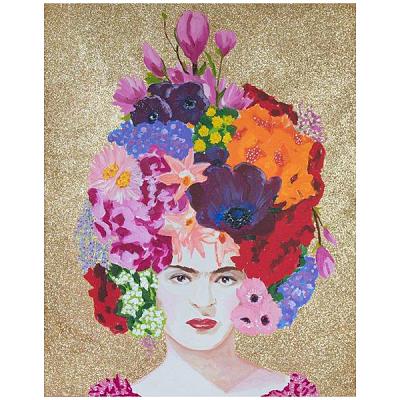 Картина “Frida with Flower Bouquet Headdress and Gold Glitter Background” Loft Concept 80.324-1