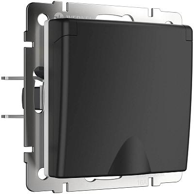 Розетка Werkel влагозащищенная с заземлением с защитой крышкой и шторками черный матовый W1171208 46