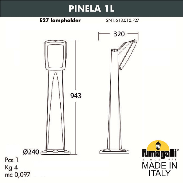 Садовый светильник-столбик FUMAGALLI PINELA 1L 2N1.613.010.WYF1R
