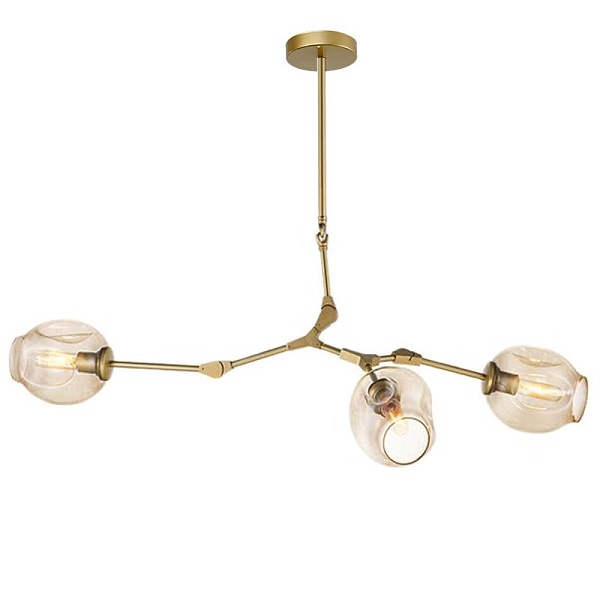 Люстра Сrumpled Glass Bubble Chandelier Gold 3 плафона | Стекло Янтарь