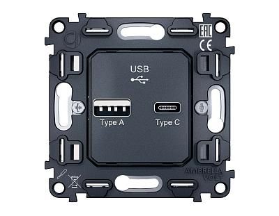 Механизм розетки 2USB A+C 20W быстрая зарядка QUANT VM177 Ambrella Volt