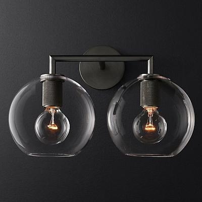 Бра Rh Utilitaire Globe Shade Double Sconce Black 123272-22 44.540