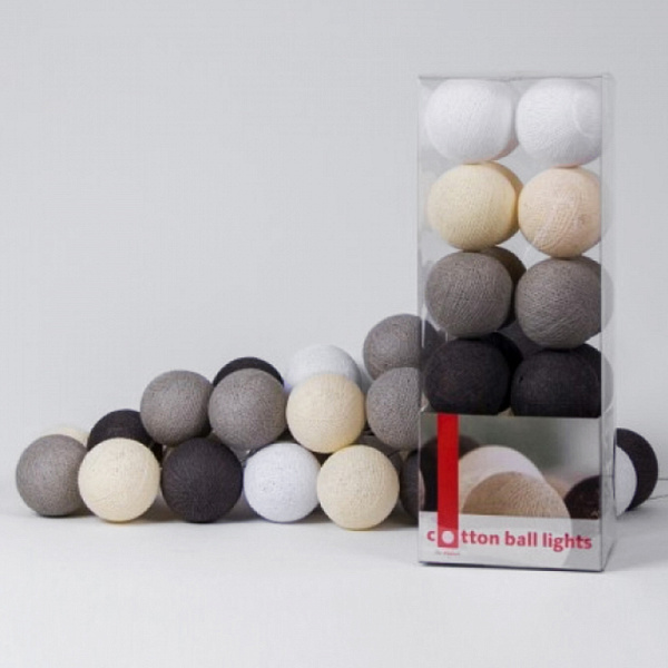 Гирлянда хлопковые фонарики Сotton Ball Taupe | 20 шариков