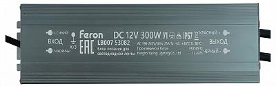 Трансформатор электронный для светодиодной ленты 300W 12V IP67 (драйвер), LB007 FERON