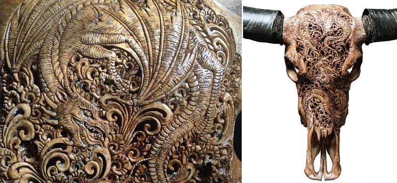Череп буйвола Buffalo Skull Dragon резьба по кости Loft-Concept 60.021