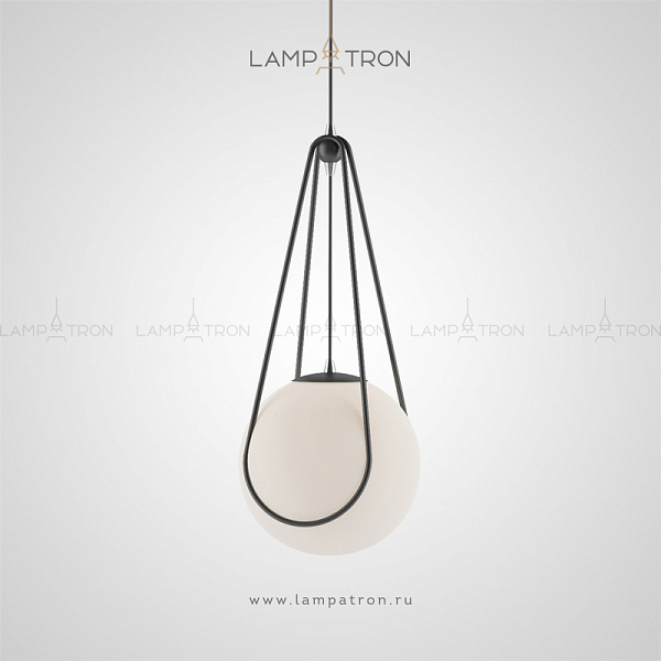 Подвесной светильник с шарообразным стеклянным матовым плафоном в стиле Модерн на оригинальном черном креплении Lampatron CHASIL ONE