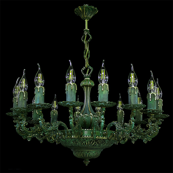 Люстра из бронзы НК-О-16 ЛАВ Зеленая патина