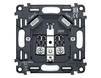 Механизм электрической розетки 2USB С+C 20W быстрая зарядка с заземлением на винтовых зажимах QUANT 