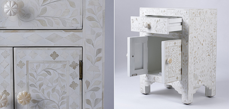 Тумбочка с инкрустацией BONE INLAY BEDSIDE Белая 19.016