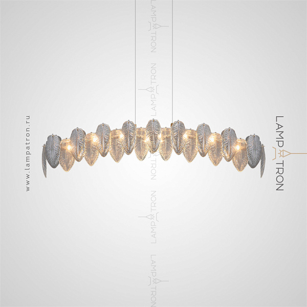 Серия реечных светильников с абажуром в виде композиции из стеклянных перьев дымчатого оттенка Lampatron ORLANDA LONG