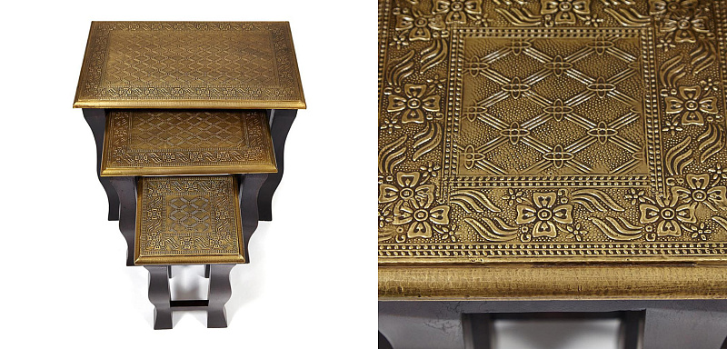 Комплект приставных столов Antique Indian Brass Mango Wood Tables 18.318