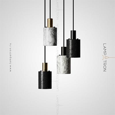 Серия подвесных светильников с цилиндрическими плафонами из белого мрамора и черного камня Lampatron ROGERD SMALL
