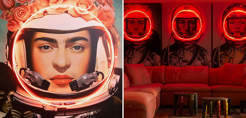 Неоновый постер Фрида Кало в Скафандре Space Girl Frida Loft Concept 80.269