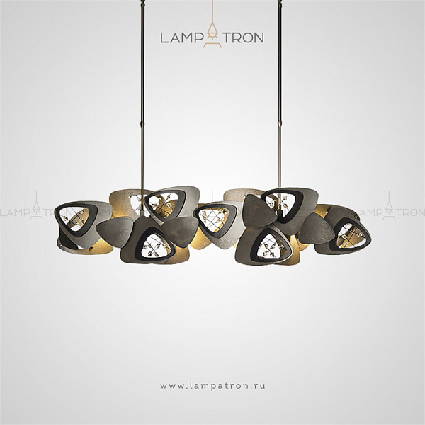 Реечный светильник с абажуром в виде композиции из треугольных пластин с декоративными вставками из хрустальных камней Lampatron DAGMAR
