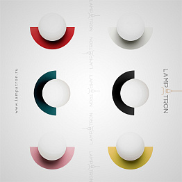 Серия настенных светильников с белым шарообразным плафоном и декоративным цветным элементом Lampatron ORSA